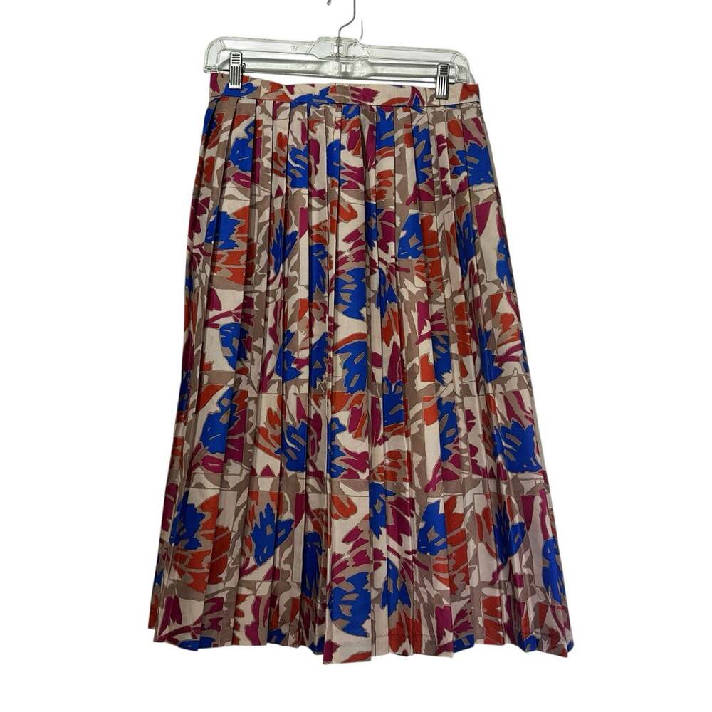 Dimension V Vintage Pleated Floral Midi Skirt Abstract Boho Retro Print